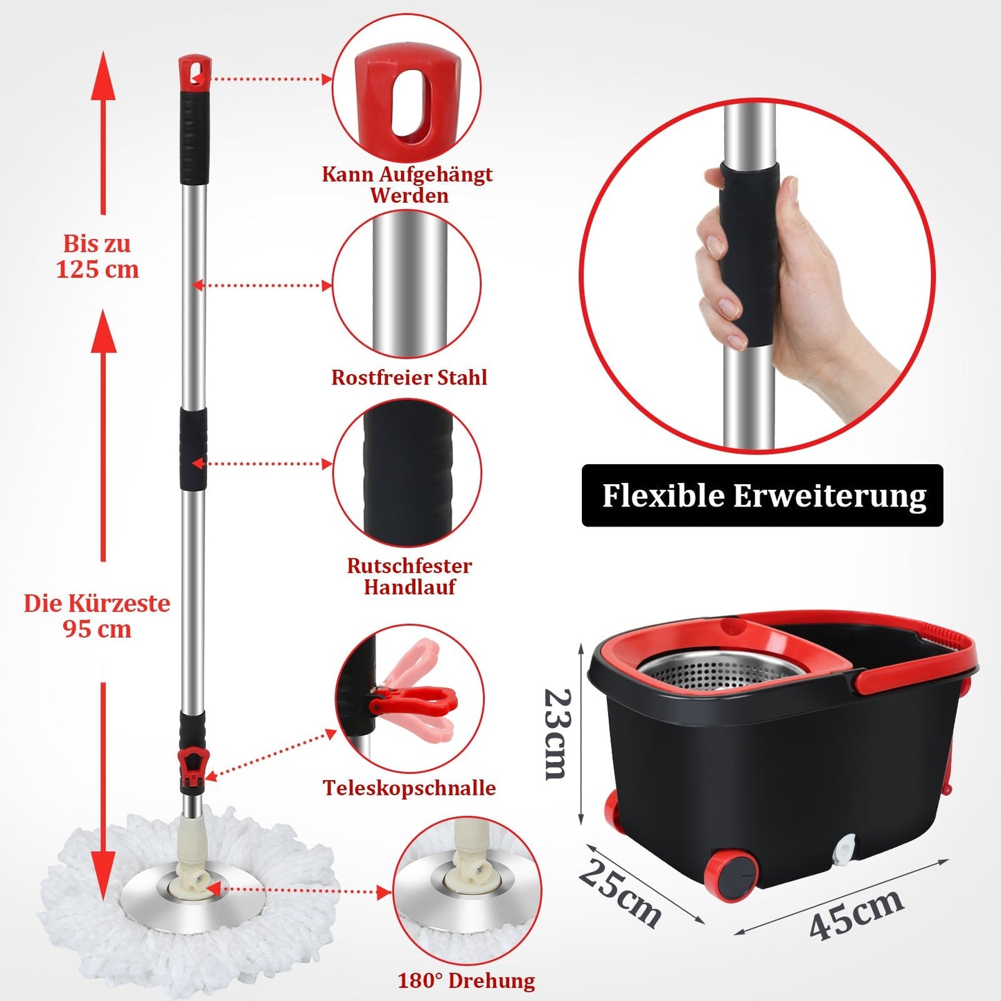 Wischmop Set Bodenwischer mit Eimer | Karnz