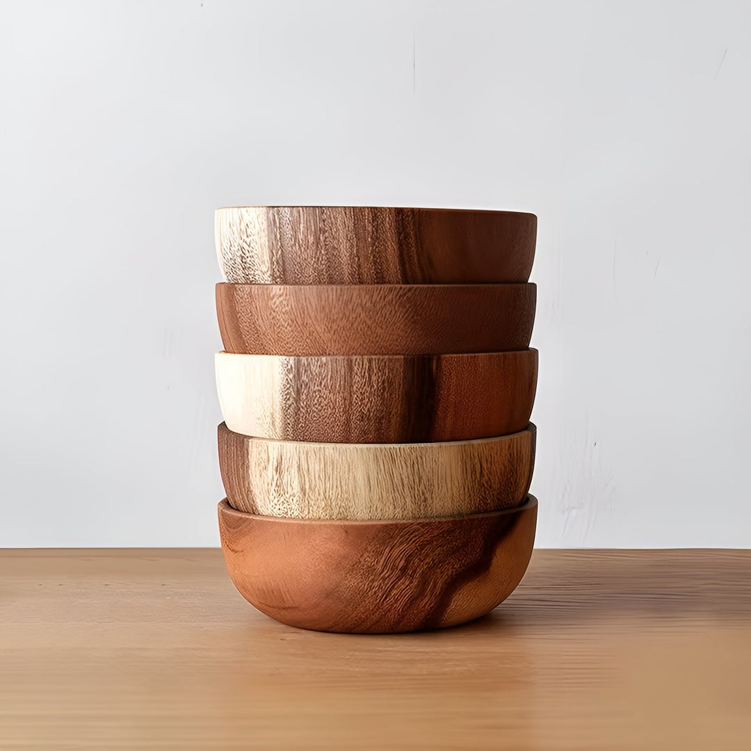 Holzservierschalen-Set (4-teilig) – Wiederverwendbar und handgefertigt | Perfekt für Salat, Suppe, Reis & Ramen | Karnz