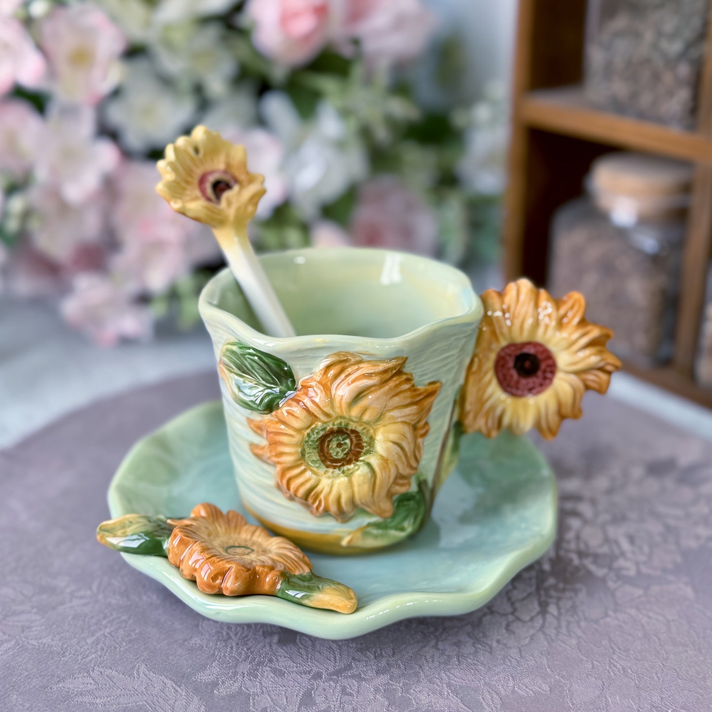 ArtSip Keramiktasse & Untertasse Set – Handgemalte 3D-Design inspiriert von Van Gogh | Karnz