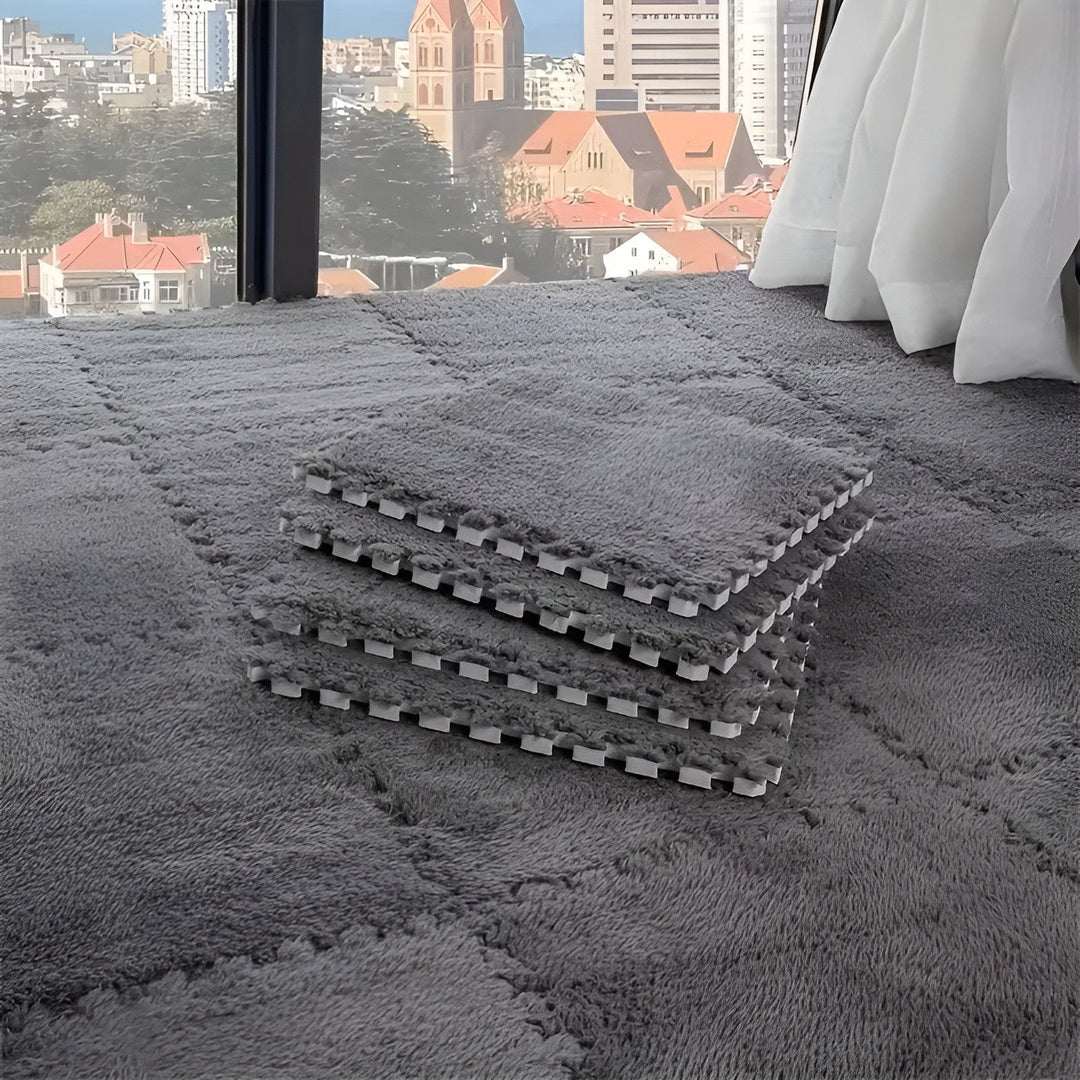 Dicker Plüschteppichmatte im Patchworkdesign – Besonders weich und warm | Ideal für Schlafzimmer und Spielzimmer | Karnz