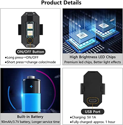 7 Farben LED Flugzeug Strobe Lichter & USB Ladegerät | Karnz
