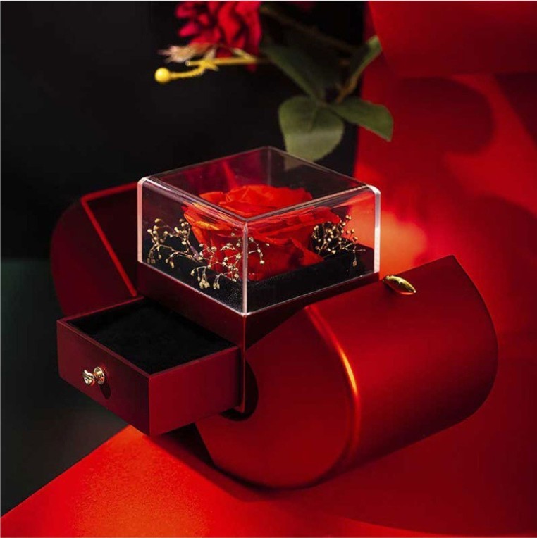 Rote Apfel Schmuckbox mit ewiger Rose und Halskette | Karnz
