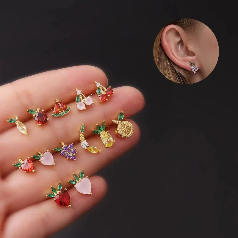 Karnz | Zierliche Obst Hoop & Stud Ohrringe