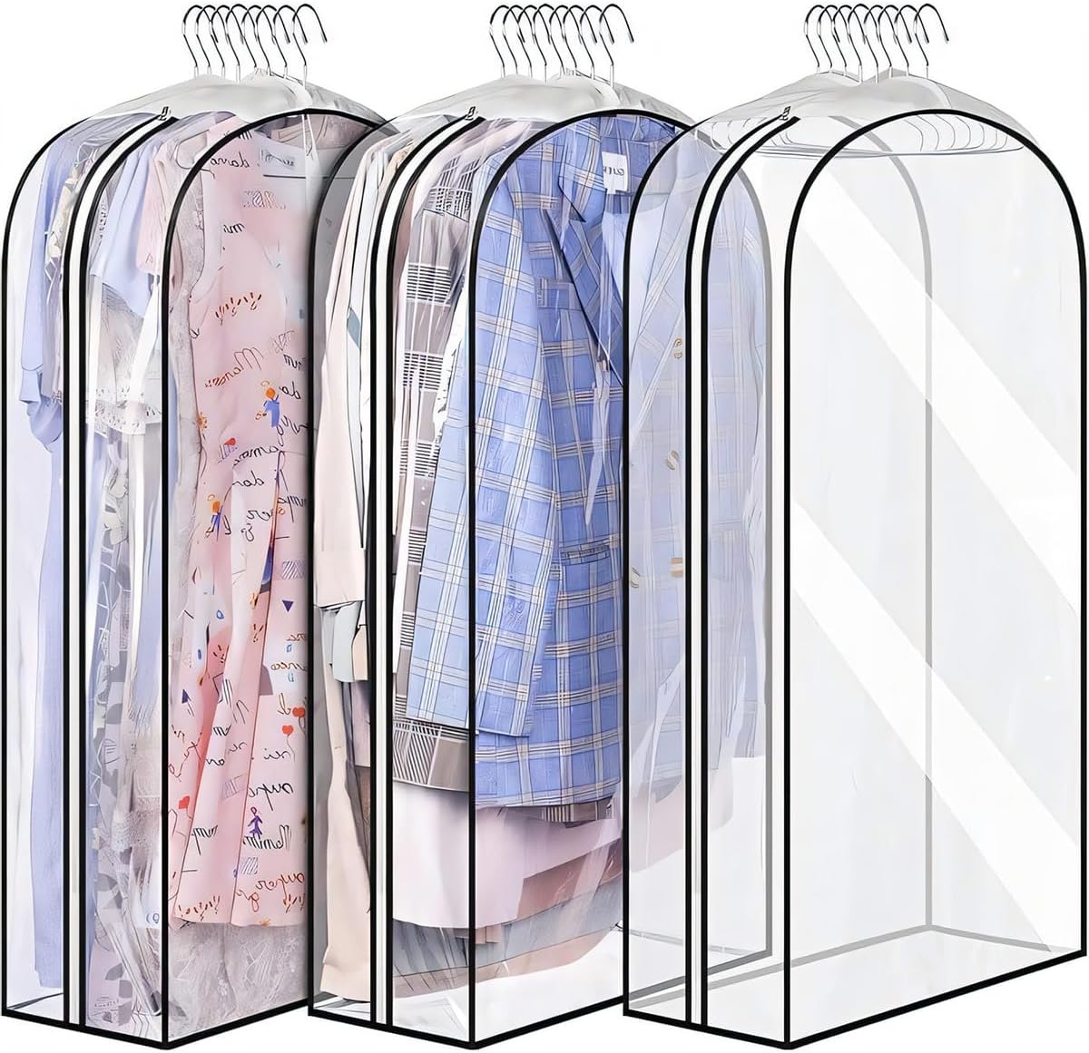 Transparente Kleidungsbezüge mit Einsätzen – 6er-Pack Seitenreißverschluss Aufbewahrungsbezüge | Karnz