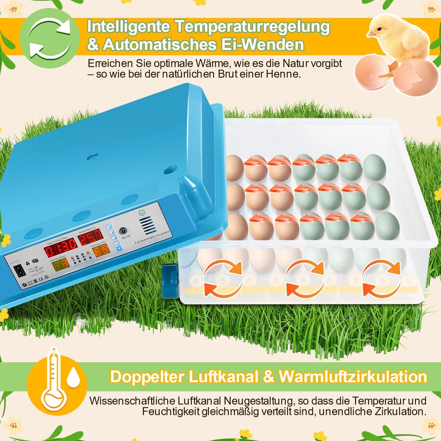 Brutautomat Vollautomatisch Inkubator für Hühner 64 Eier | Karnz