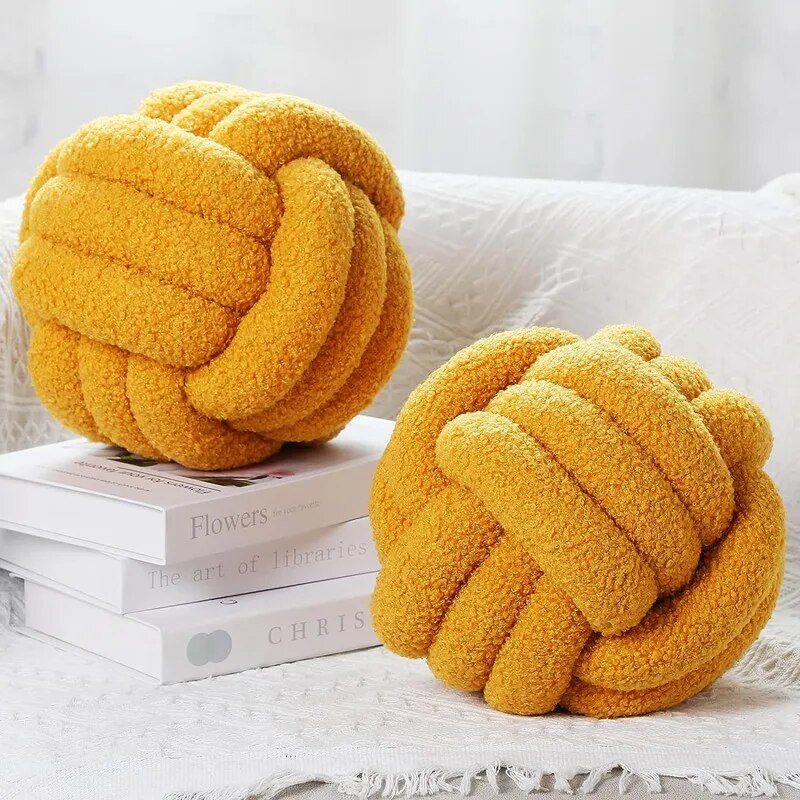 Decorative knotted teddy ball soft cushions - 100% wool, round | Karnz
