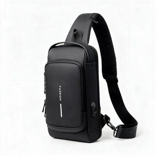 Karnz Diebstahlschutz-Brusttasche – Sling Bag mit Zahlenschloss & USB-Anschluss