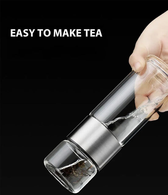 Thermobecher mit Teefilter – Glas & Holz – Doppelwandig – 500 ml – ClearTherm | Karnz