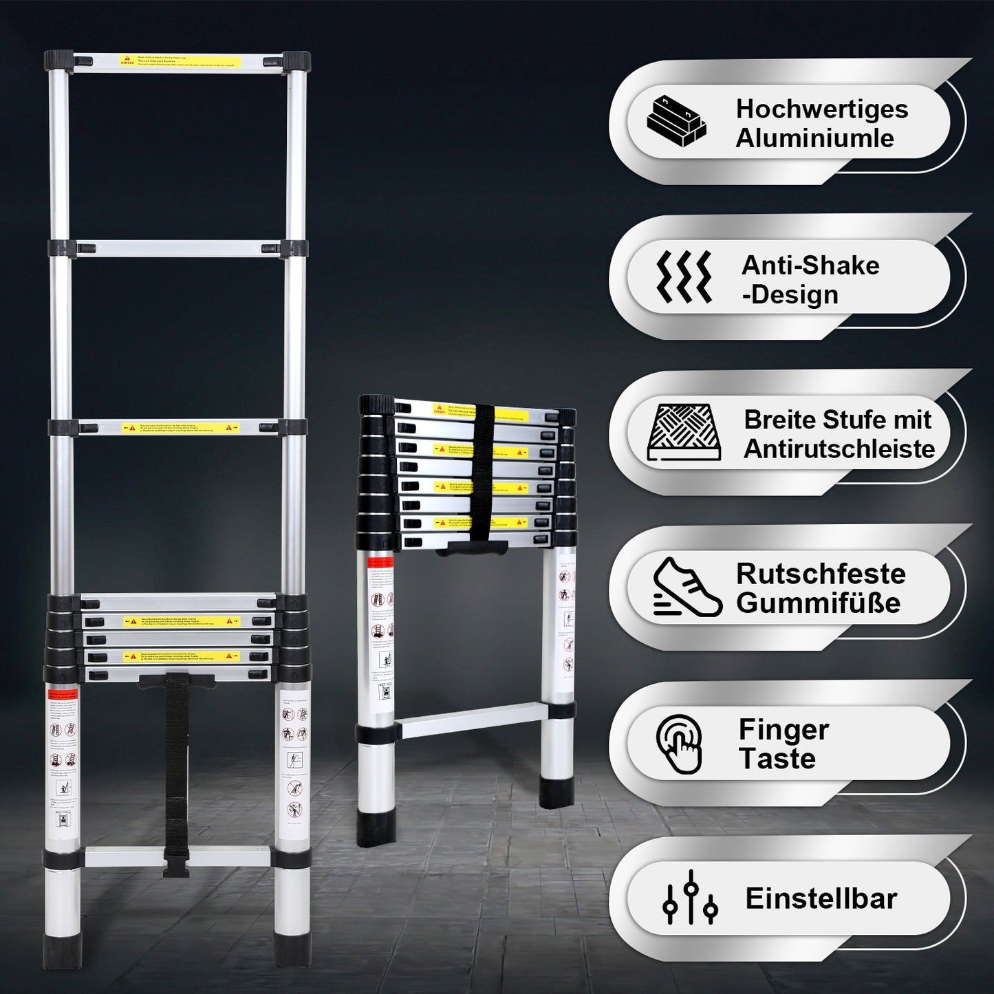 Teleskopleiter Aluminium Belastbarkeit bis zu 150kg 2.6m-5m | Karnz