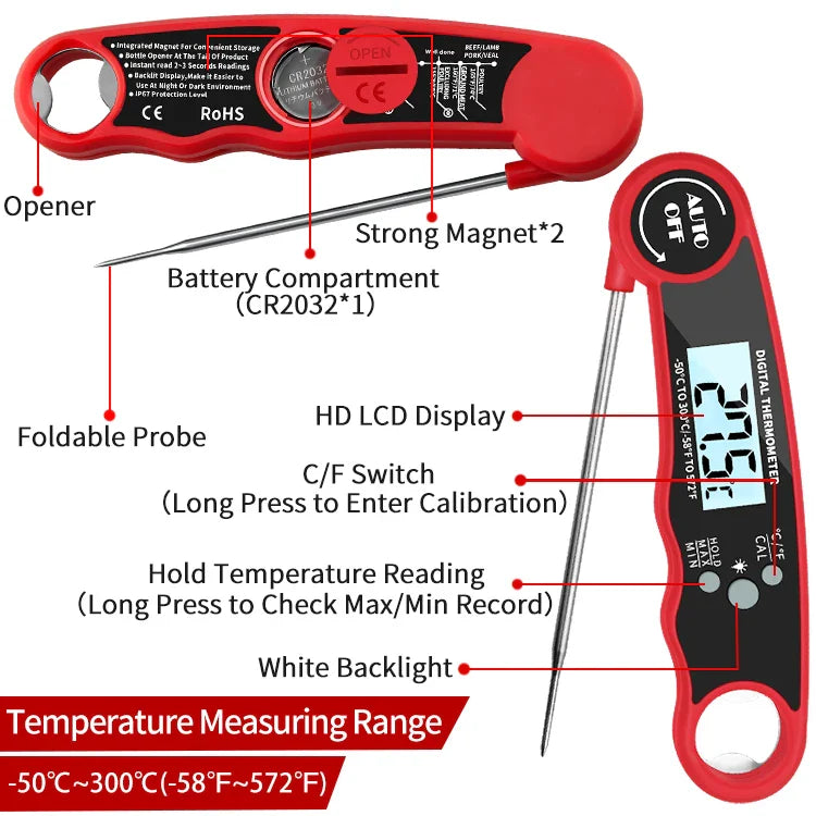 Digitales Food-Thermometer Sofortlese-Fleischthermometer mit Hintergrundbeleuchtung | Karnz