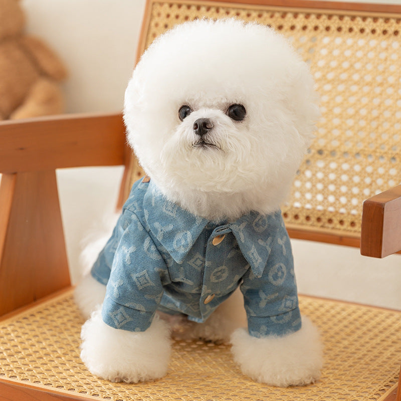 Denim-Hundejacke mit Führungsring für zwei Vorderpfoten
