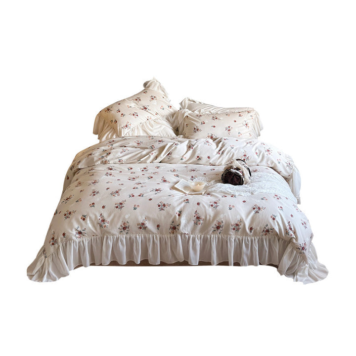 Baumwoll-Bettwäsche-Set, Vintage-Rosen mit Spitze