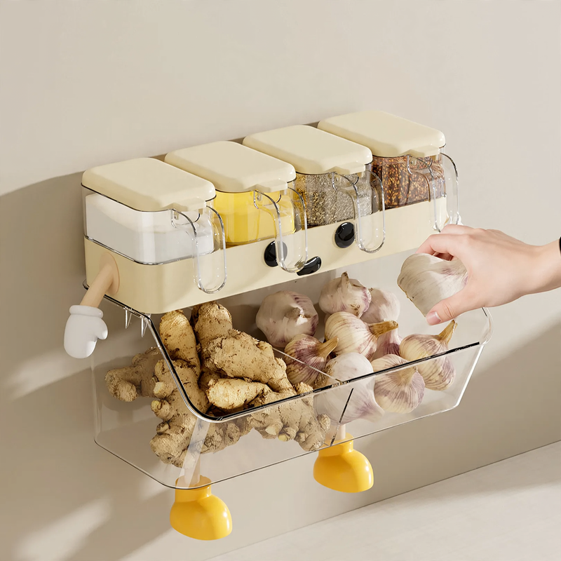 Wandmontierte Gewürzbox mit Fächern, Kunststoff
