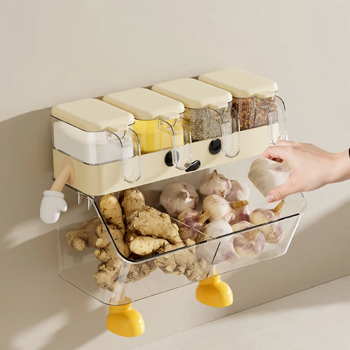 Wandmontierte Gewürzbox mit Fächern, Kunststoff