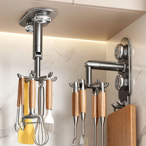 Drehbarer Küchenorganizer, Wandmontage, 6 Haken, Edelstahl