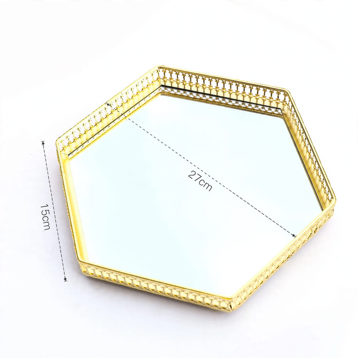 Spiegeltablett aus Metall, Silber, geometrisch