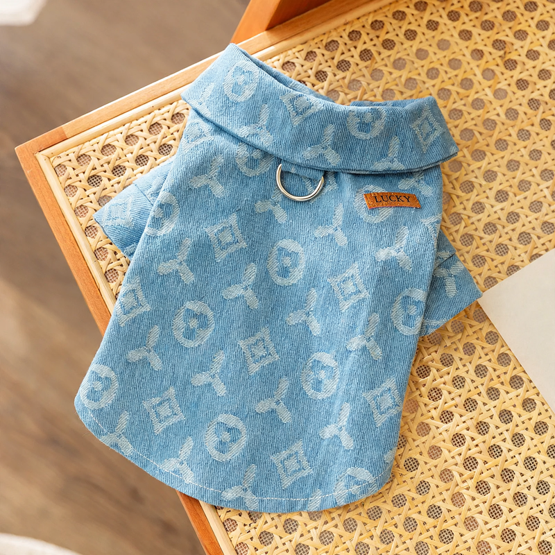 Denim-Hundejacke mit Führungsring für zwei Vorderpfoten