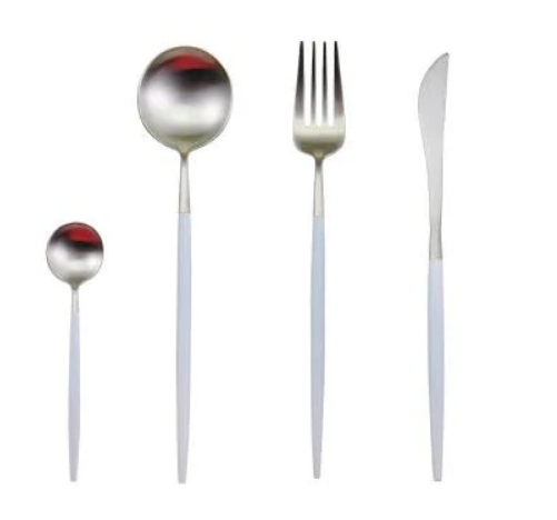 LUXURIÖSES EDELSTAHL-24-TEILIGES GOLD-SILBER-BESTECK-SET
