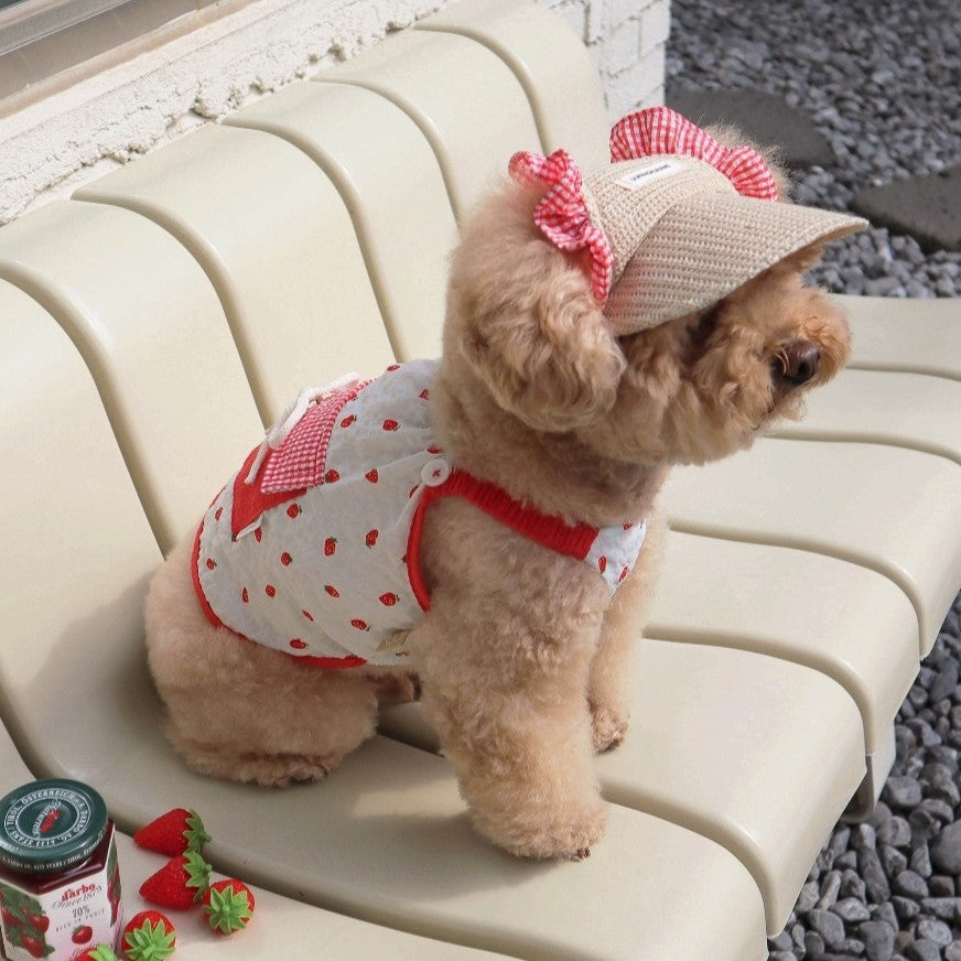 Hunde-Trägerkleid mit Hut, Sommer, 2-teilig