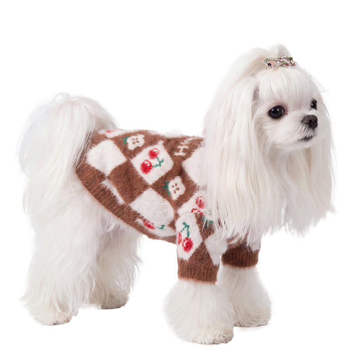 Dicke Strickjacke für Hunde mit Rautenmuster