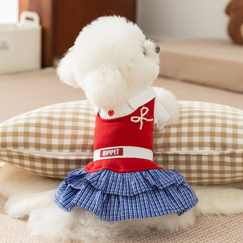 Kariertes Kleid für kleine Hunde – Herbst und Winter