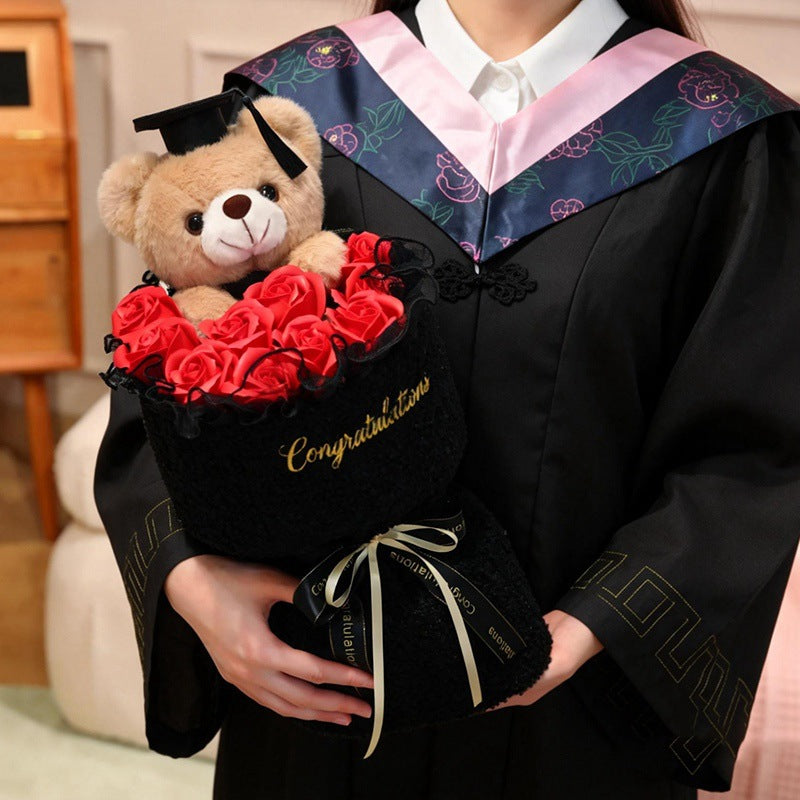 Plüsch-Teddybär mit Blumenstrauß, 45 cm