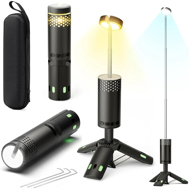 Campinglaterne mit Stativ, wiederaufladbare LED-Leuchte