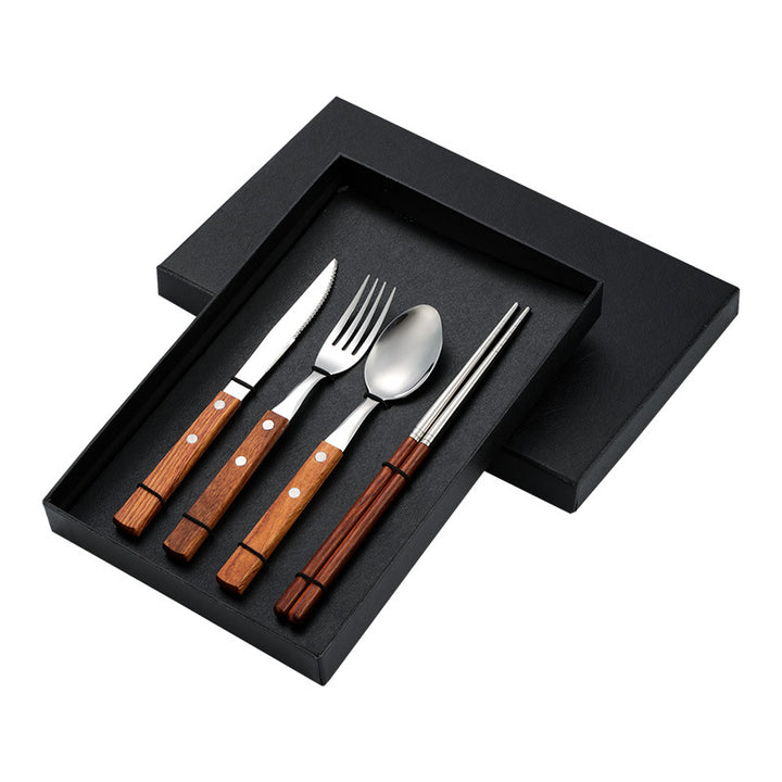 Besteckset 12-teilig, Edelstahl mit Holzgriff