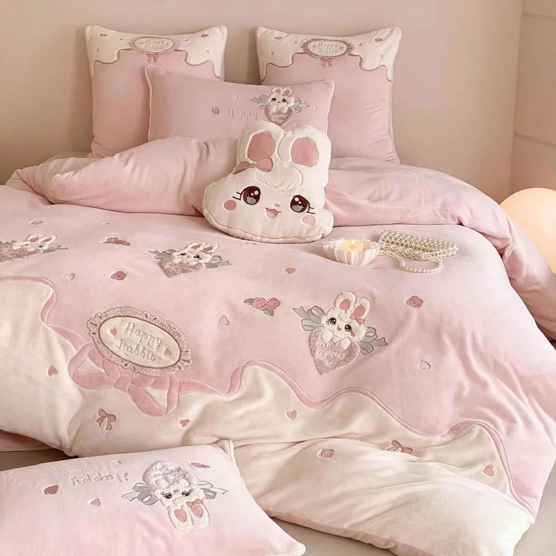 Bettwäsche-Set 4-teilig, Milchfleece, Cartoon-Muster