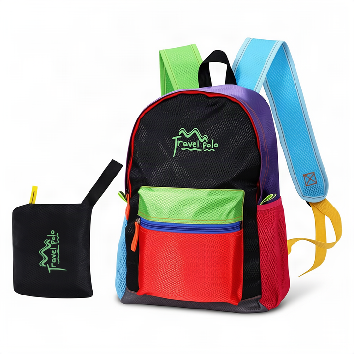 Reiserucksack faltbar, Polyester, 20-40 cm, Farbblöcke