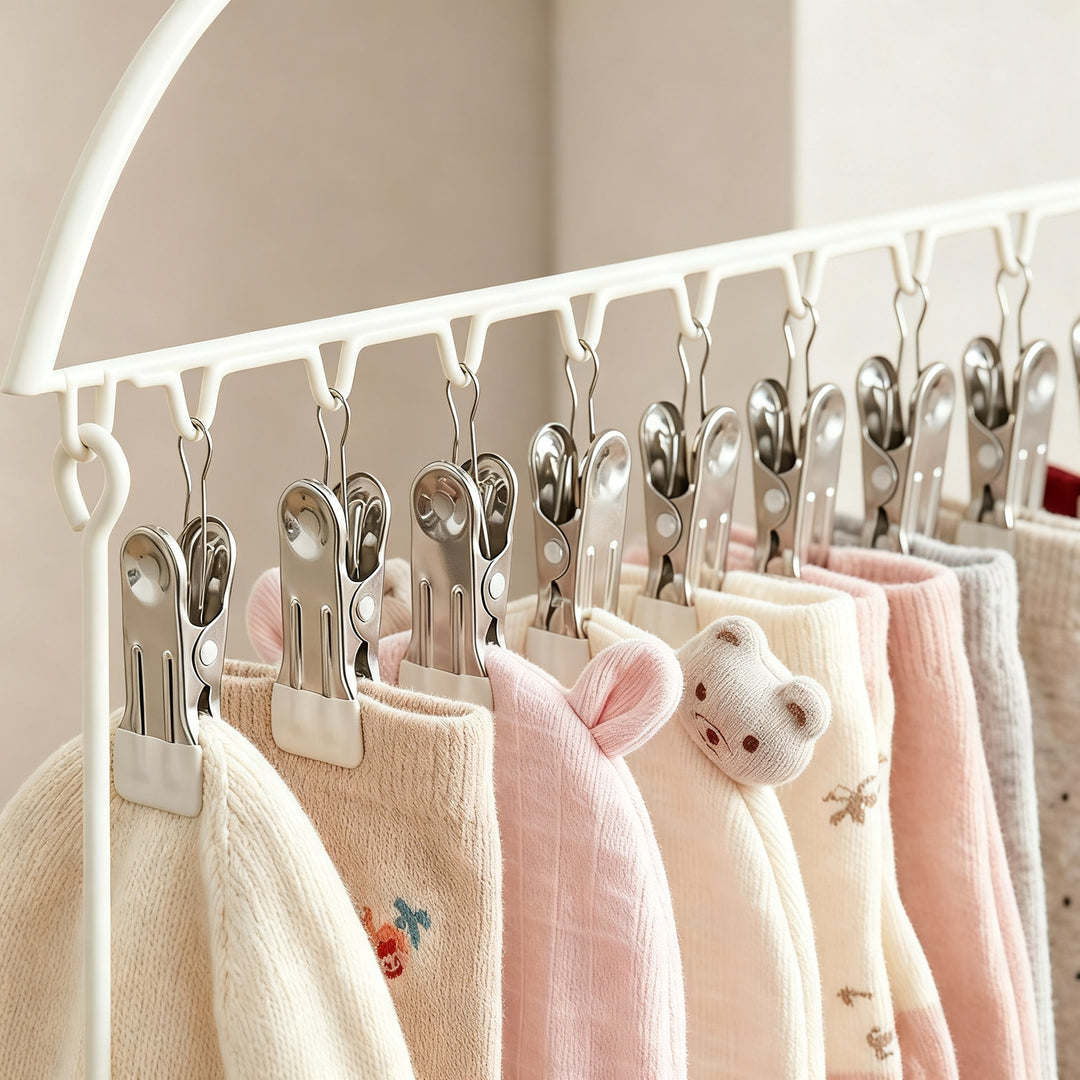 Wäscheständer mit Mehrfach-Klammern für Babykleidung