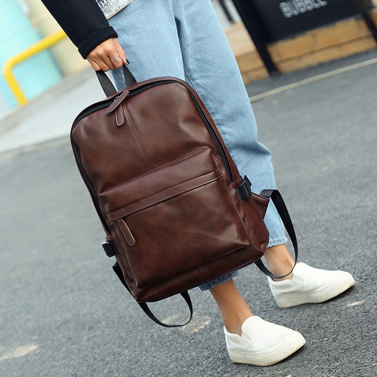 Herren-Rucksack, PU-Leder, kompakt, für Laptop bis 14 Zoll