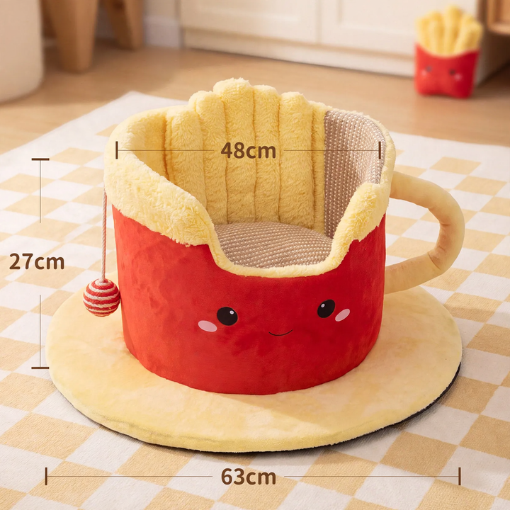 Katzenbett mit Kratzmöglichkeit und Spielfunktion