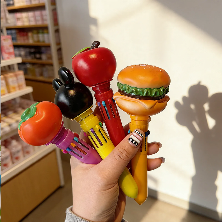 Mehrfarbiger Kugelschreiber mit Lebensmittel-Motiven