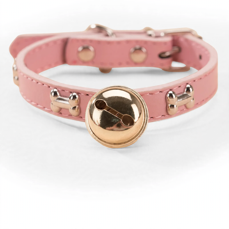 PU-Halsband mit Pfoten-, Knochen- und Glöckchen-Design