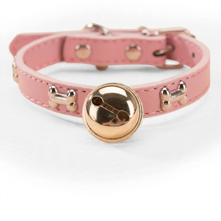 PU-Halsband mit Pfoten-, Knochen- und Glöckchen-Design