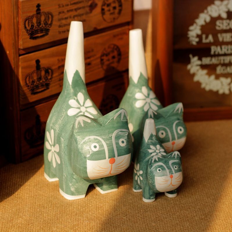Nordische Holz-Katzenfiguren, 3er-Set, Kiefer
