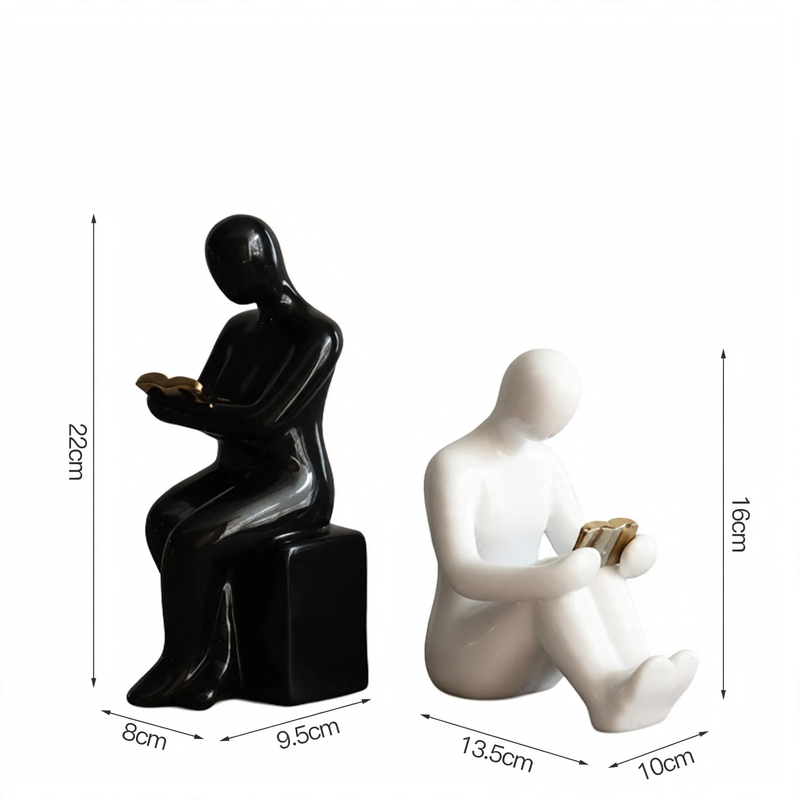 Buchstütze Keramik, Lesende Figur, Nordisch