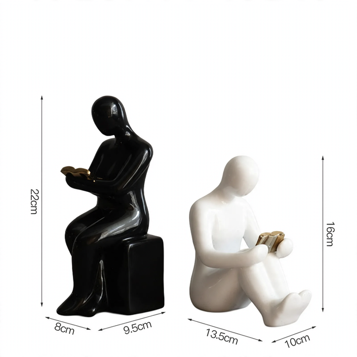 Buchstütze Keramik, Lesende Figur, Nordisch