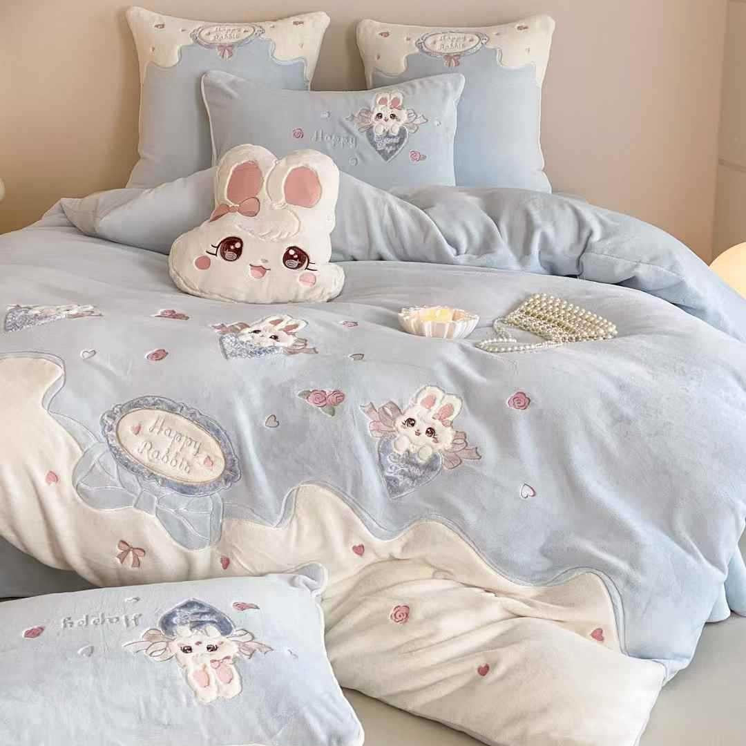 Bettwäsche-Set 4-teilig, Milchfleece, Cartoon-Muster