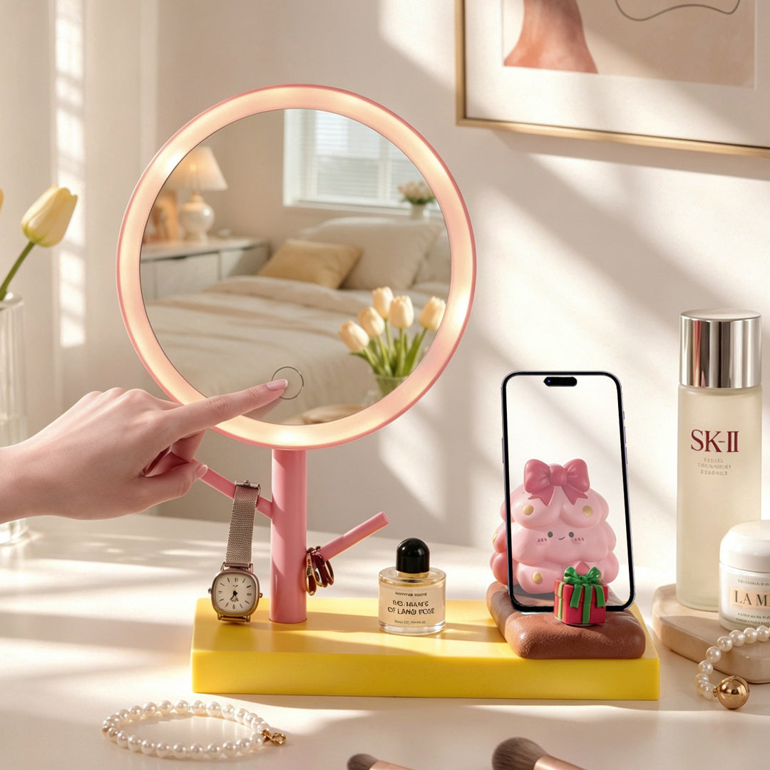 LED-Schminkspiegel mit Smartphone-Ständer