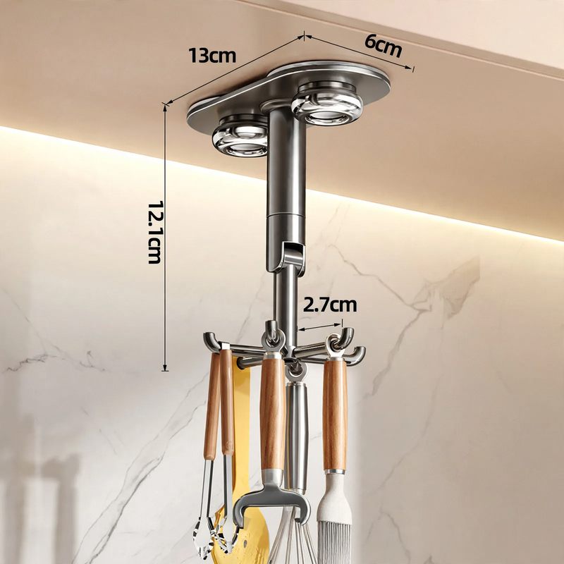 Drehbarer Küchenorganizer, Wandmontage, 6 Haken, Edelstahl