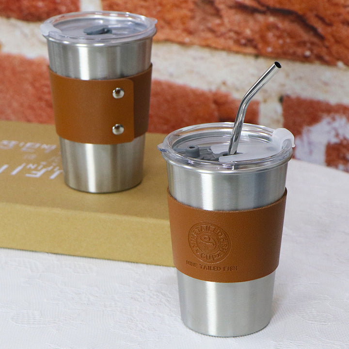 Edelstahl-Kaffeekanne mit Ledergriff, 350–500 ml