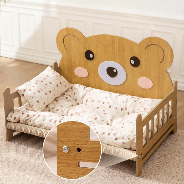 Holz-Haustierbed mit integrierter Leiter