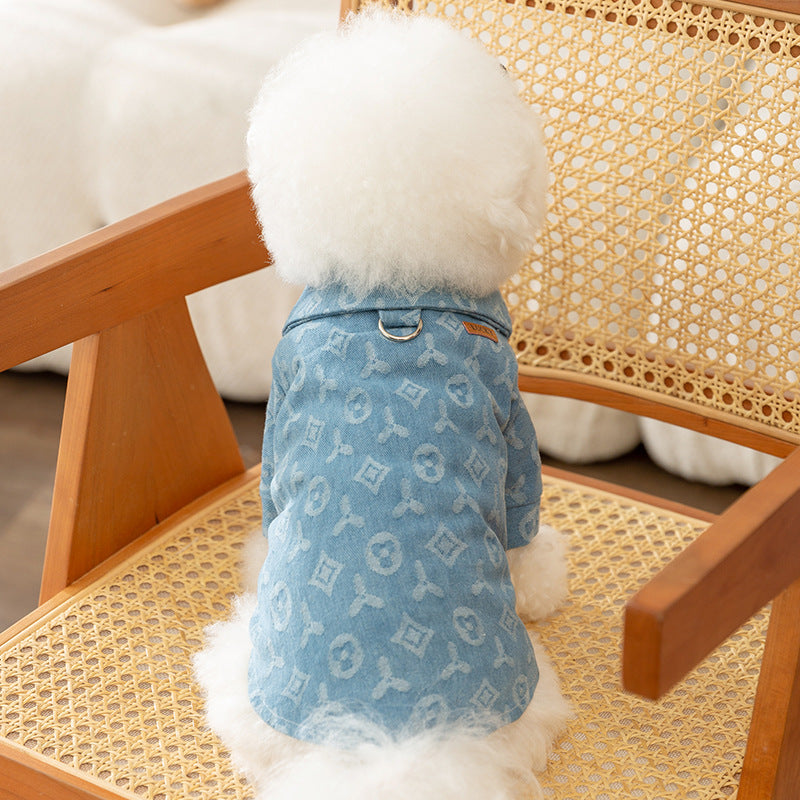 Denim-Hundejacke mit Führungsring für zwei Vorderpfoten