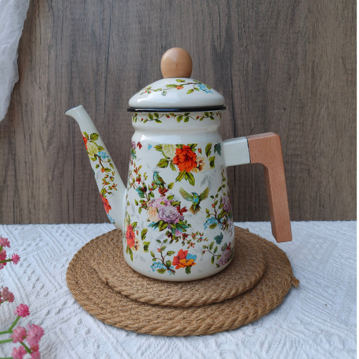 Emaillierte Kaffeekanne mit Schwanenhals, 1,2–1,5 L