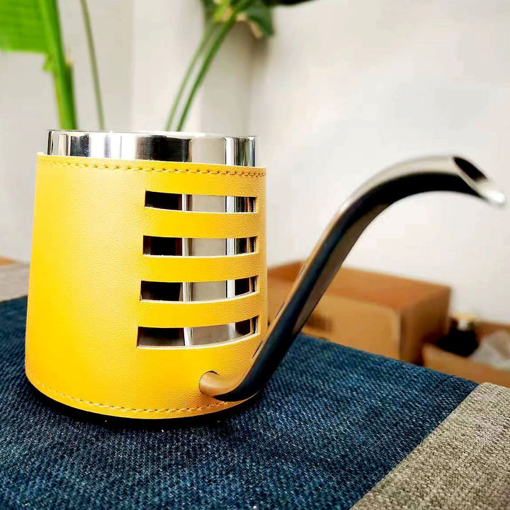 Edelstahl-Kaffeekanne mit Ledergriff, 350–500 ml