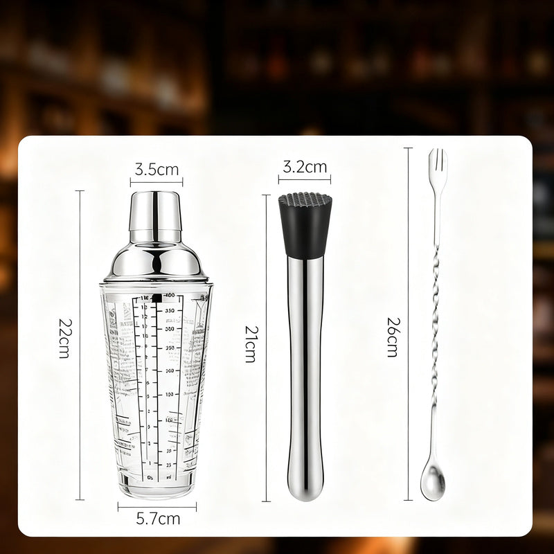 Cocktail-Shaker-Set mit Glas und Zubehör