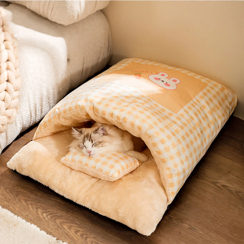 Halbgeschlossenes Haustierbett mit Kissen, Polyester