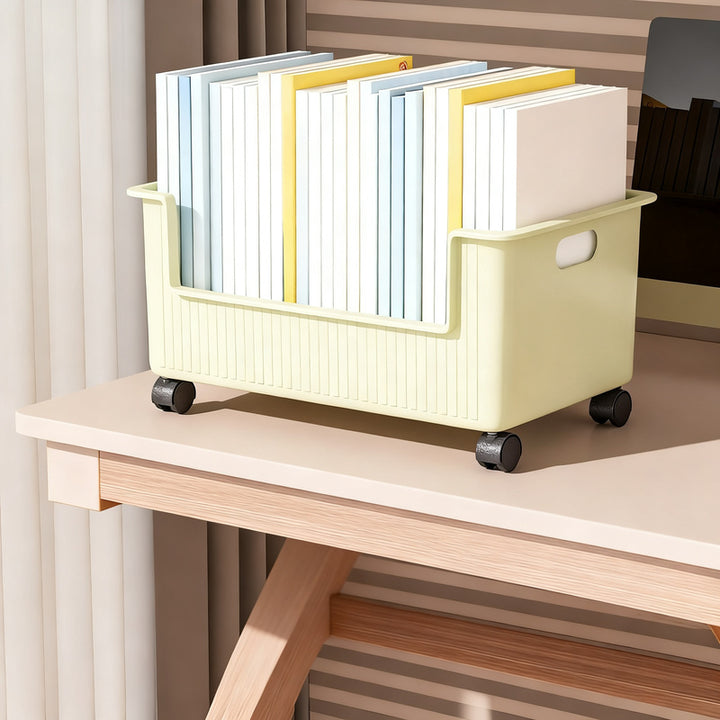 Rollbarer Bücherkasten für Schreibtisch und Boden
